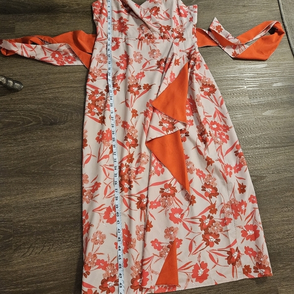 Badgley Mischka Floral Print Sweetheart Neck Sleeveless Lined Satin Midi Dress - Picture 12 of 16